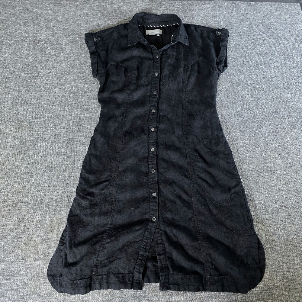 Anthropologie Linen Blend Button-Up Shirt Dress Black Size 10P Beach Boho Summer